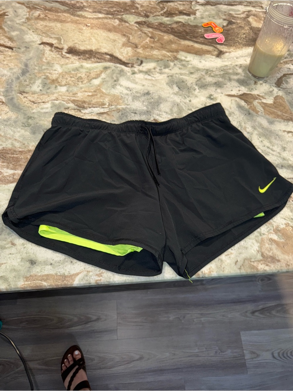 Nike Black Women’s Athletic Shorts with Neon Lime Liner